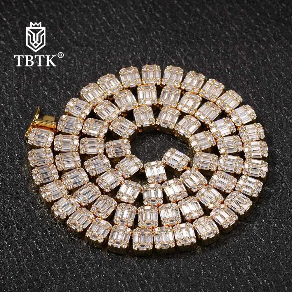 

TBTK Iced Out White Square Baguette Cluster Chains Necklace Men Trendy Charms Jewelry Silver Color Hiphop Bling Heavy Necklace