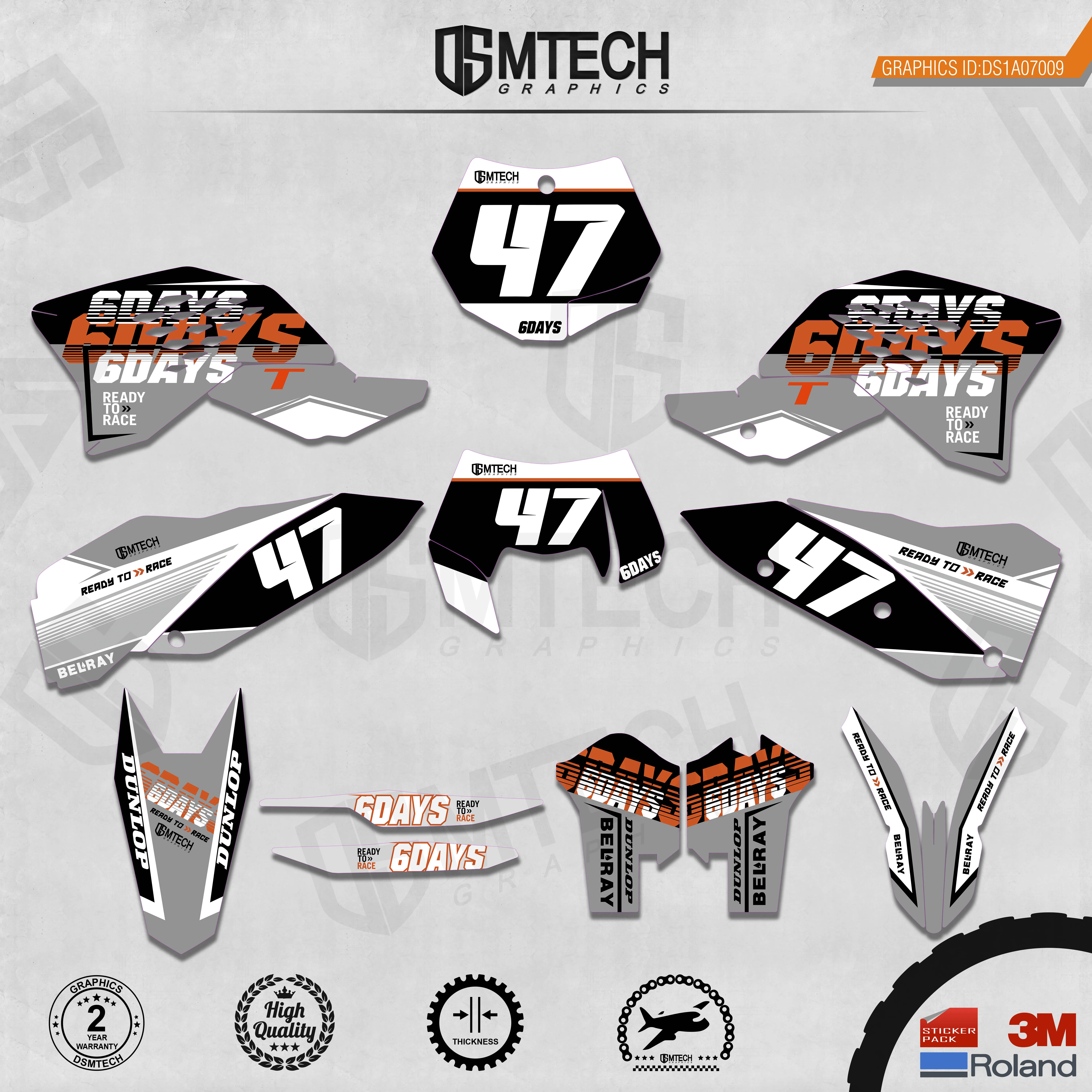 DSMTECH Customized Team Graphics Backgrounds Decals 3M Custom Stickers For 2007-2010 SXF  2008-2011 EXC 6Days  009