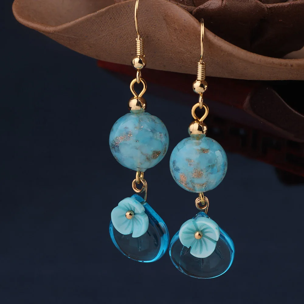 Женские этнические серьги подвески 2 цвета Винтажные с подвеской в виде цветка