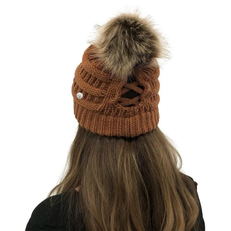 

Fur Pom Pom Hat Winter Girl Hat Knitting Cotton Beanie Ski Cap Winter Warm Thick Women Skullies Beanies Fur Ball Pom Pom Hat