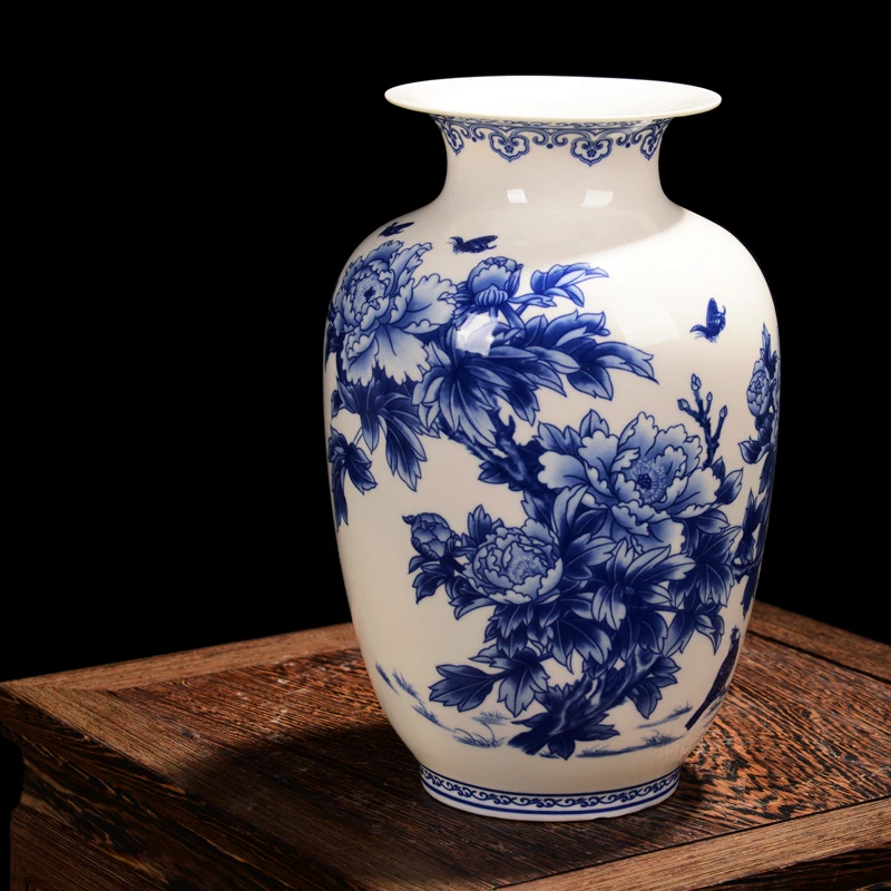 

Jingdezhen blue and white Porcelain Vases Fine Bone China Vase Peony Decorated High Quality Ceramic Vase