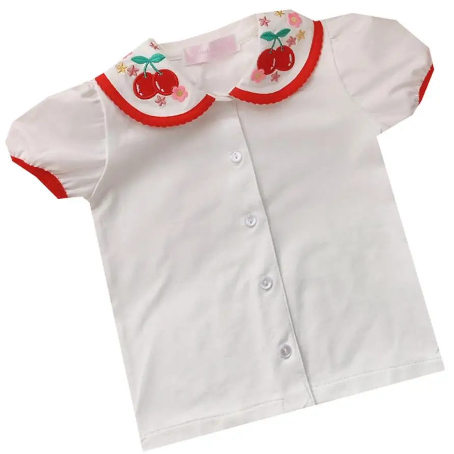 

Рубашка хлопковая с коротким рукавом, с вышивкой в виде вишенок