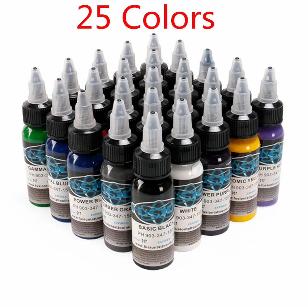 

Senior 25Pcs Tattoo Ink Fusion Tattoo Inks 25 Colors Set 1 Oz 30ml/Bottle Tattoo Pigment Kit for 3D Makeup Beauty Skin Body Art