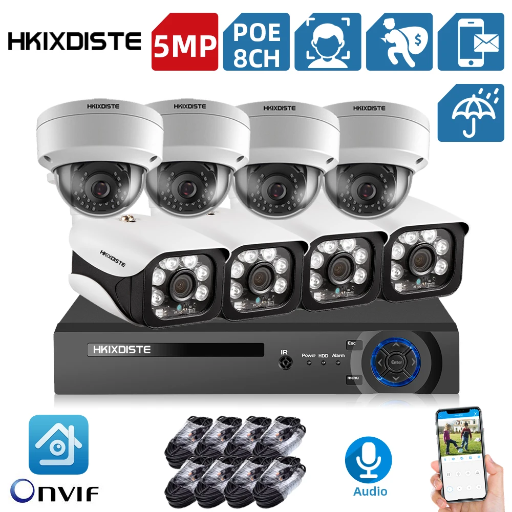 

Распознавание лиц H.265 8CH 5MP 4K HD CCTV комплект видеонаблюдения комплект безопасности Камера Системы аудио IP Cam P2P POE NVR Kit 2 ТБ HDD