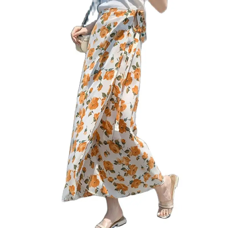 

2021 Summer Casual Skirts Korean Version Floral Chiffon Skirt Streetwear Beachwear Falda Mujer Faldas Largas