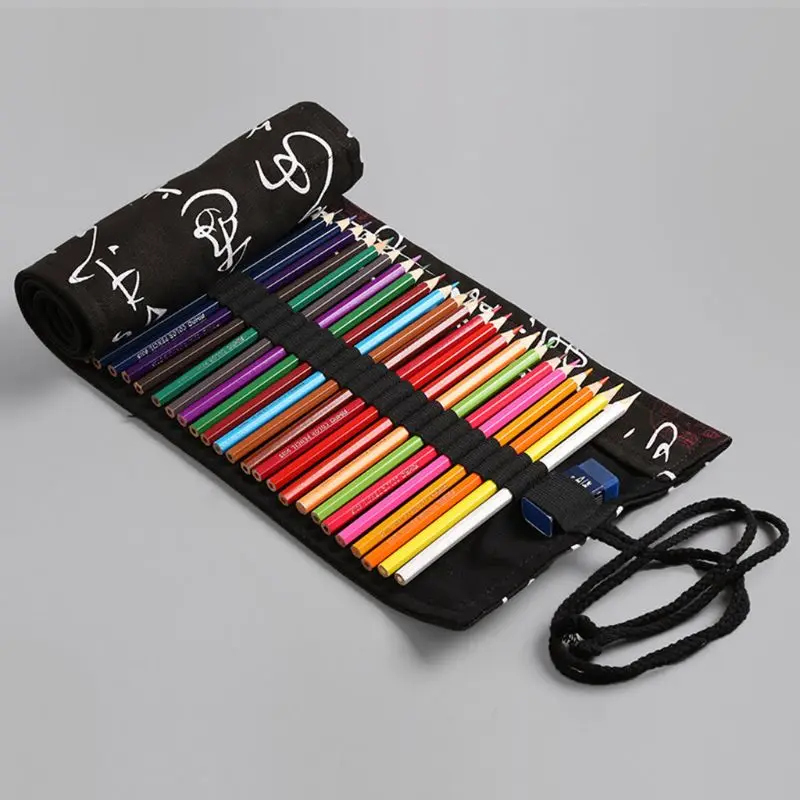 

12/24/36/48/72 Holes Cute Canvas Roll Pen Curtain Pencil Bag Case Makeup Pouch