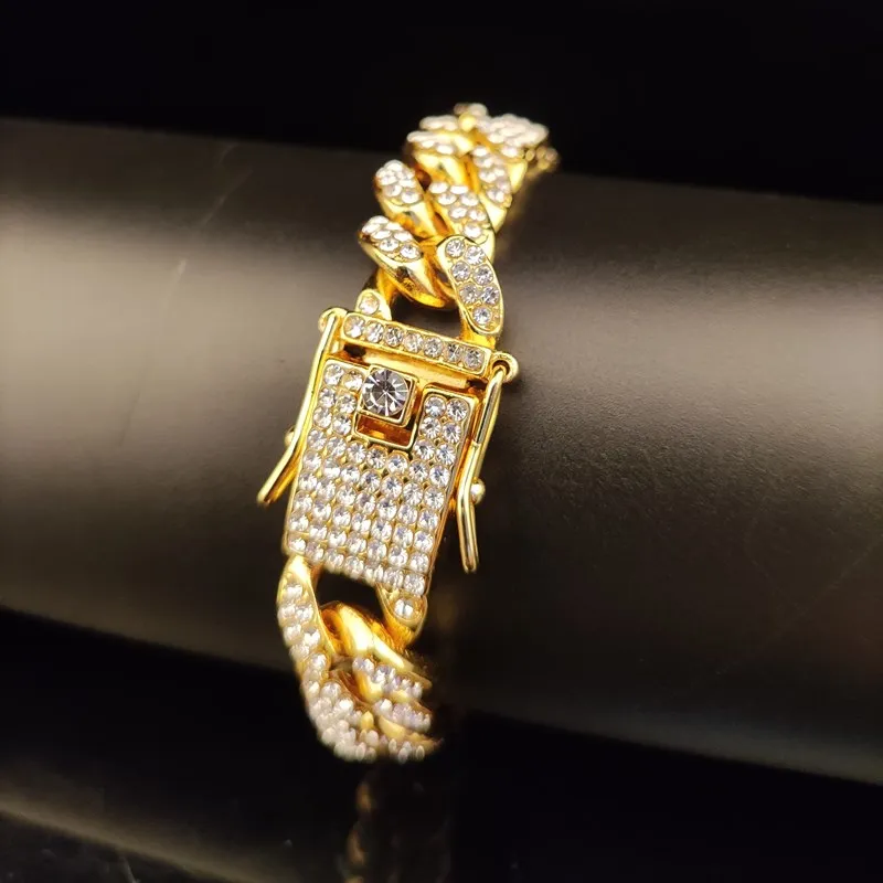 

Men Hip hop iced out bling cuban chain bracelets AAA rhinestone fashion tennis chain bracelet Hiphop jewelry charm gifts