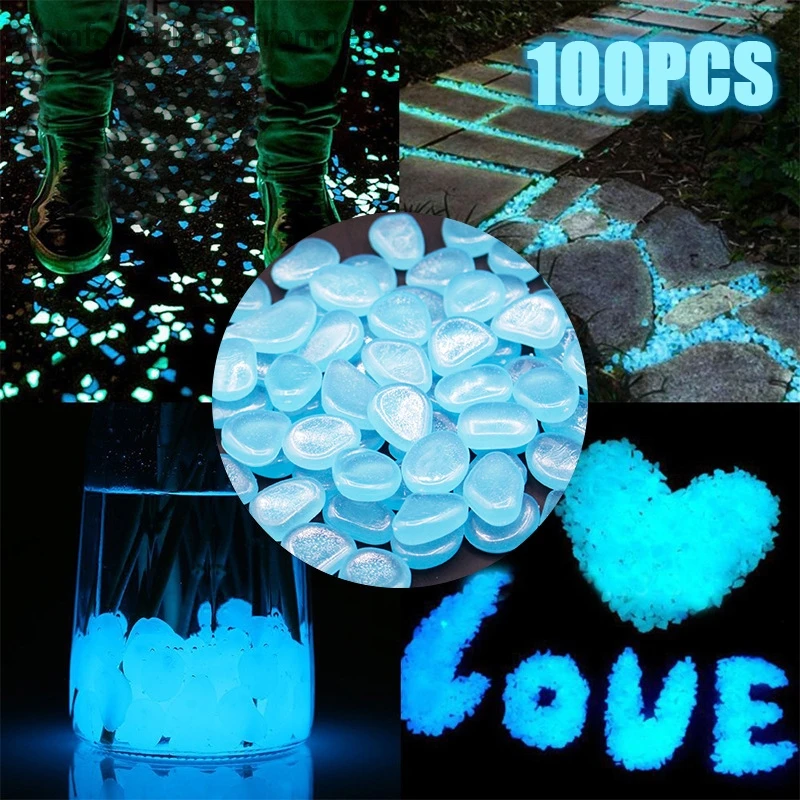 

100pcs Garden Glow Stones Luminous Pebbles Walkways Plants Aquarium Garden Dec
