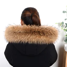 Bufanda de piel de mapache natural para invierno, chal de decoración de piel, abrigo de invierno