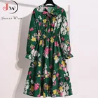 Платье женское средней длины с длинным рукавом, элегантное ТРАПЕЦИЕВИДНОЕ с цветочным принтом и бантом, платье с воротником шифоновое, зима-осень