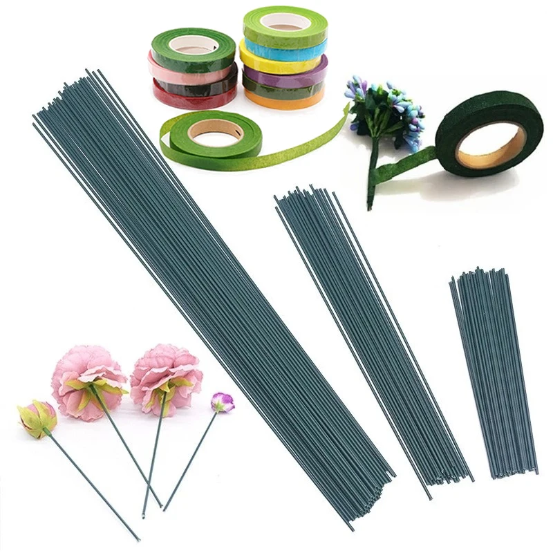 

1/20 шт. 15/25/40 см стебель искусственного цветка 30 ярдов DIY бумажный цветок зеленый цветочный скотч заглушка для розы аксессуары железный стерж...