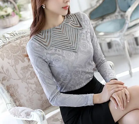 2021 Модная элегантная кружевная рубашка Женская пикантная ажурная шифоновая