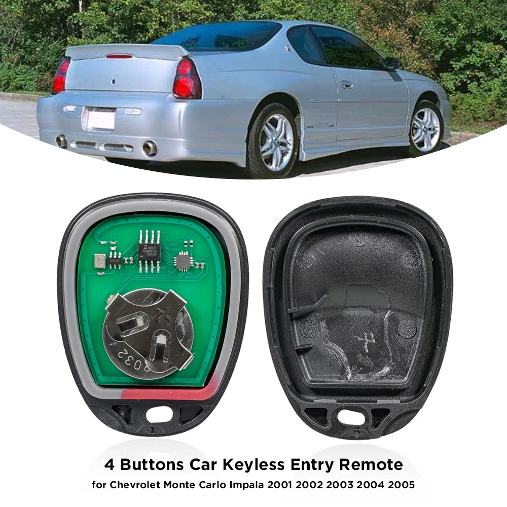 

New 4 Buttons Car Keyless Entry Remote Key for Chevrolet Monte Carlo Impala 2001 2002 2003 2004 2005 Auto Accessories