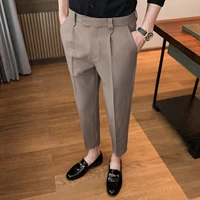 2021 summer casual pants men slim fit business dress pants ankle length streetwear office social suit trousers black grey khaki