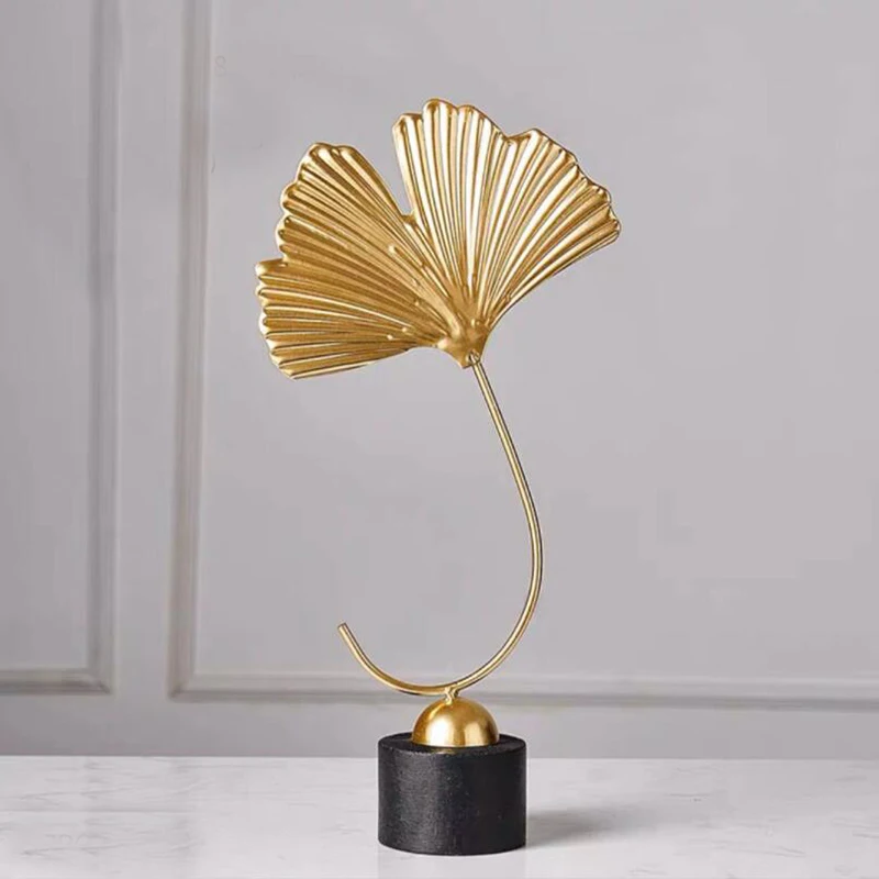 Iron Art Gingko Leaf Sculpture Gold Miniatures Home Desktop Ornament for Living Room Hotel Decoration | Дом и сад