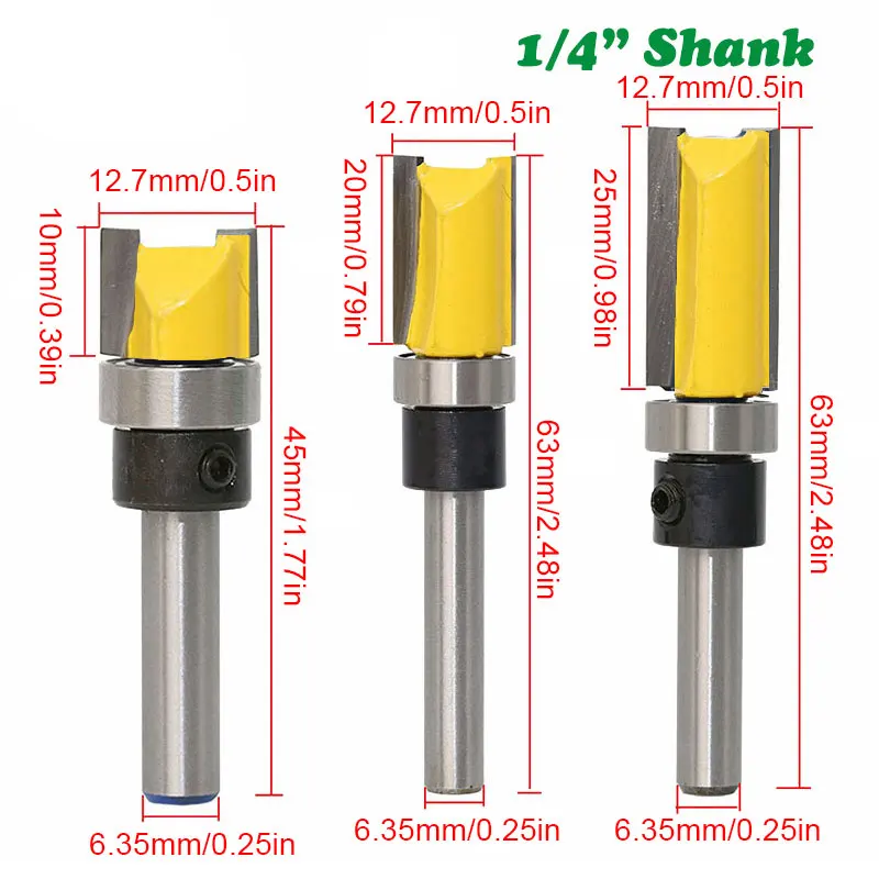 

1pc 12.7mm Shank Trimmer Ceaning Flush Trim Wood Router Bit Straight End Tungsten Milling Cutters For Wood Woodworking Tools