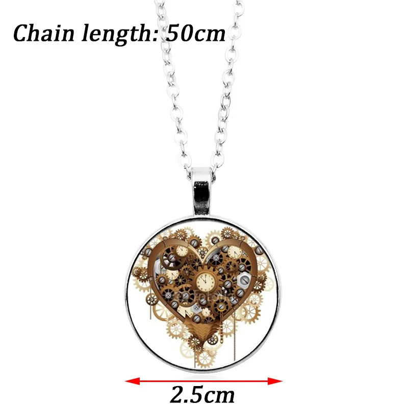 

Living Steampunk Heart Photo Glass Cabochon Fashion Jewelry Set Chain Necklace Bracelet Earring Jewelry Sets for Women