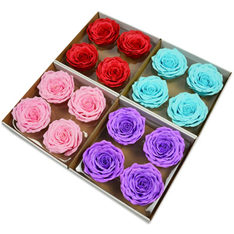 

4PCS/BOX Giant Rose Soap Flower Head Eternal Flower Simulation Flower Soap Flower Gift Box Bouquet Making Flower Arrangement