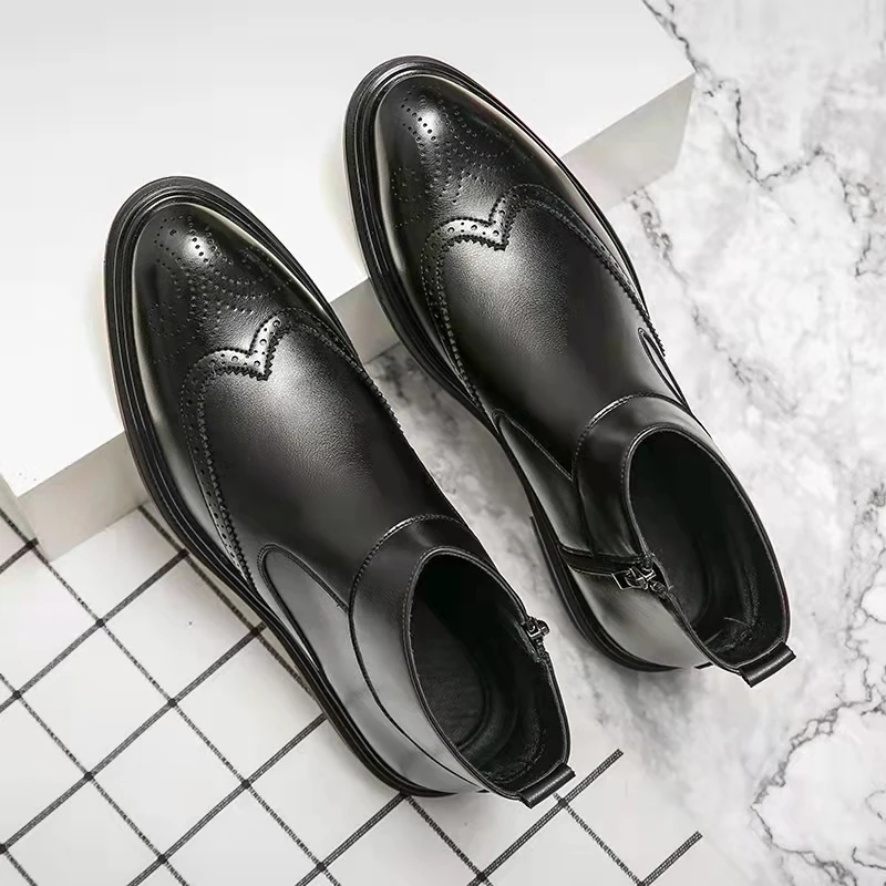 Мужские кожаные ботинки с высоким берцем новые деловые модные трендовые