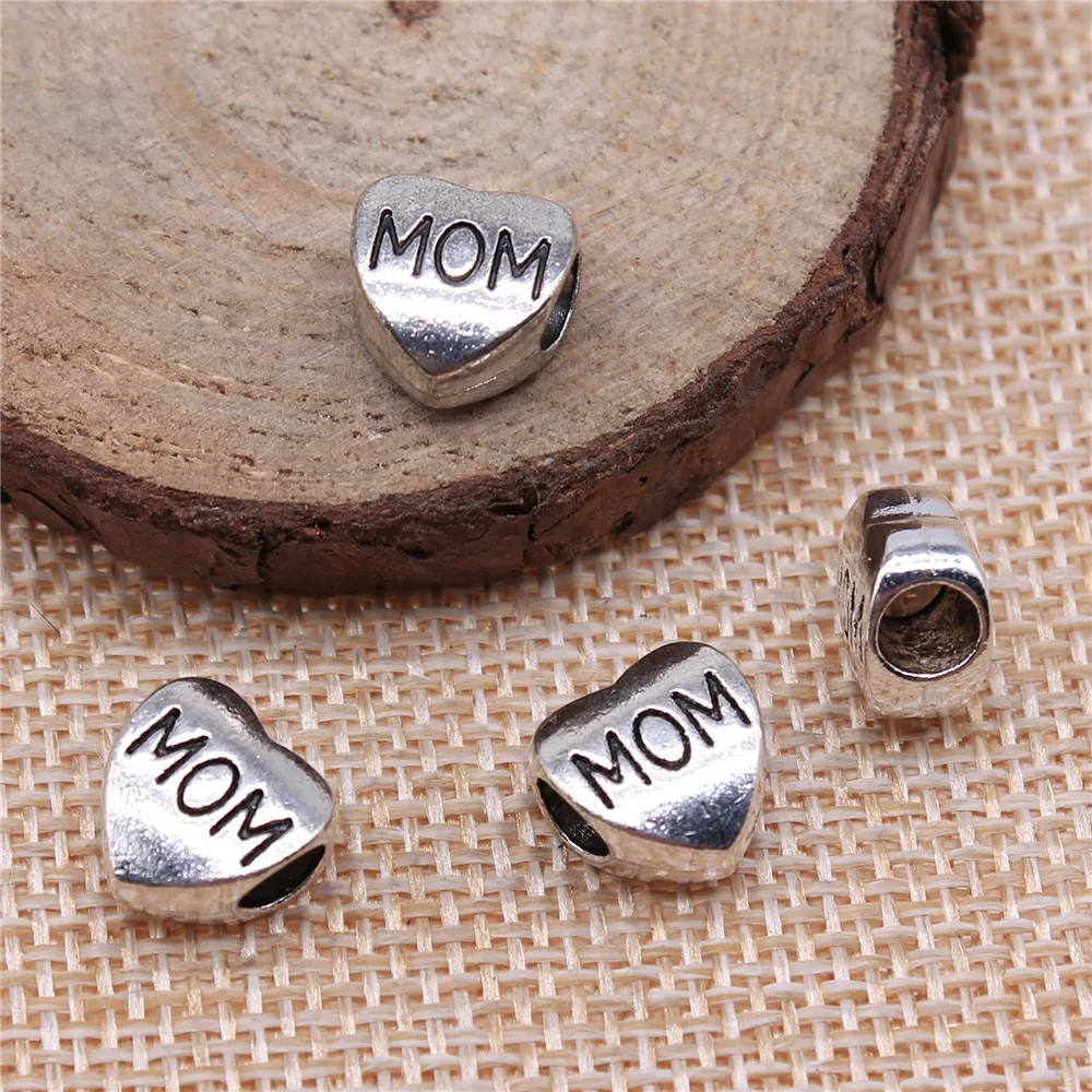 

Charms for Jewelry Making Findings Handmade DIY Craft 20pcs Antique Silver Color 10x10mm Mom Peach Heart Large Beads Pendant