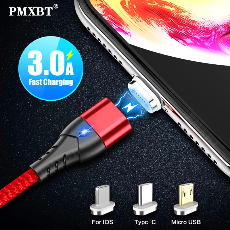 

3A Magnetic Micro USB Type C Cable LED Magnet Data Cord For iPhone 13 Pro Xiaomi Samsung Mobile Phone Charger USB C Charge Cable