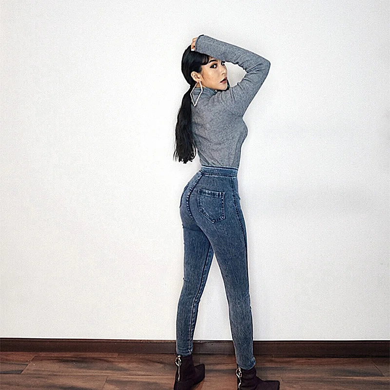 Эластичные джинсы женские брюки с завышенной талией для мам джинсовые