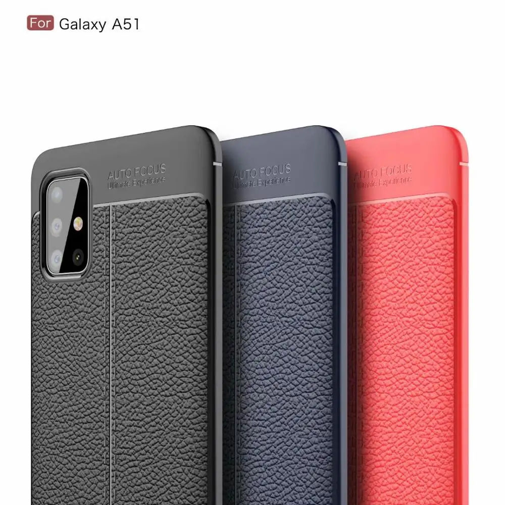 Slim Fit Shockproof Flexible Soft Rubber TPU Gel Lichi Pattern Protective Case Cove+glass film for Samsung Galaxy A51 | Мобильные