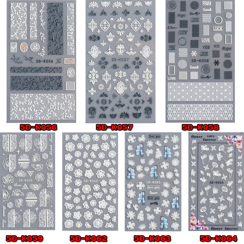 Маникюрные слайдеры черный белый рельефный фотографический 5D гравированный