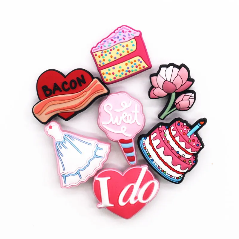1pcs Birthday Cake PVC Shoe Charms Accessories Bacon/Marshmallow/Lotus/Princess Dress JIBZ fit Croc Charms Bracelet Kids Gifts