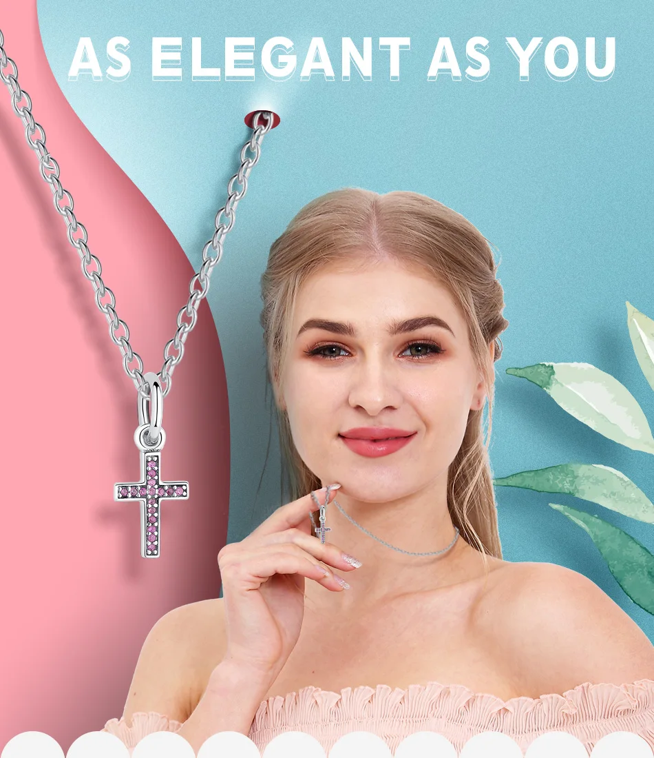 FOREWE Мода Кристалл Шарм розовый и синий подвеска-талисман в виде креста fit Pandora Шарм 925 Серебряный женский ювелирный браслет сделай сам