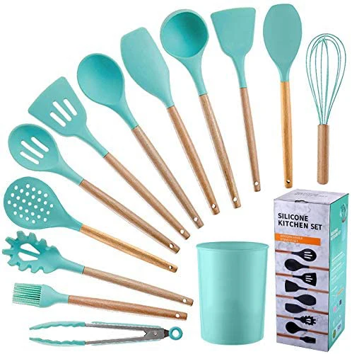 

Silicone Wooden Cooking Utensil Set,Non-stick Heat Resistant Cookware Kitchen Utensils Cooking Utensil Tool Set