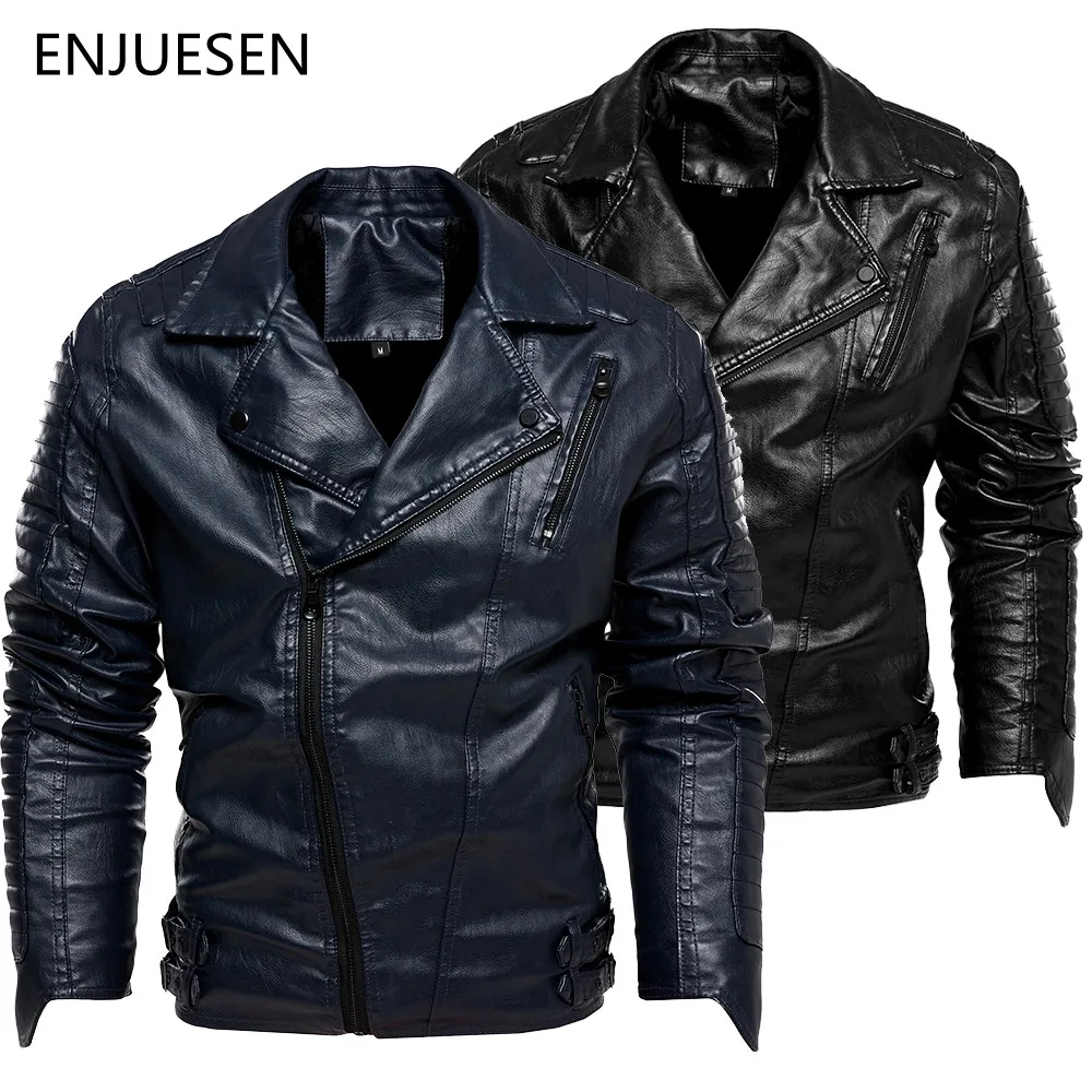 

2021New Autumn And Winter Men's Coat Leather Jacket PU Suit Collar Oblique Zipper Fit Casual Fashion Menswear Black Warm Overcoa