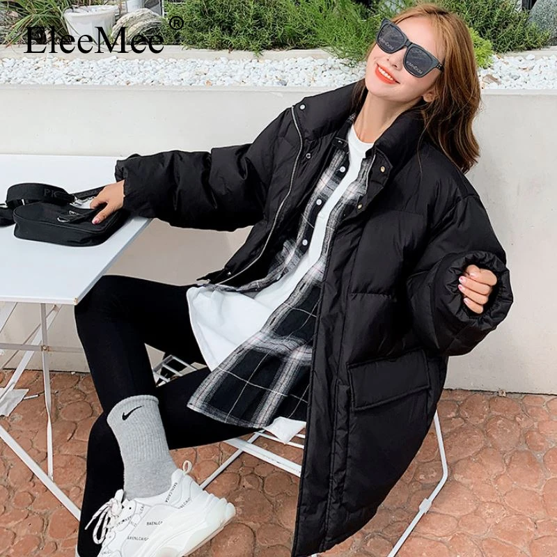 

EleeMee Female Winter Jacket Thick Warm Casual Parkas Loose Ins Fashion New Arrival Solid Color Women Coat Size S-Xl