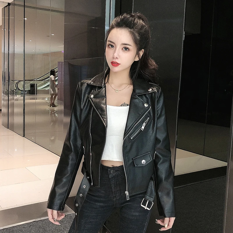 2019 Осенняя Новая женская кожаная куртка Женская Короткая секция корейский Aelf