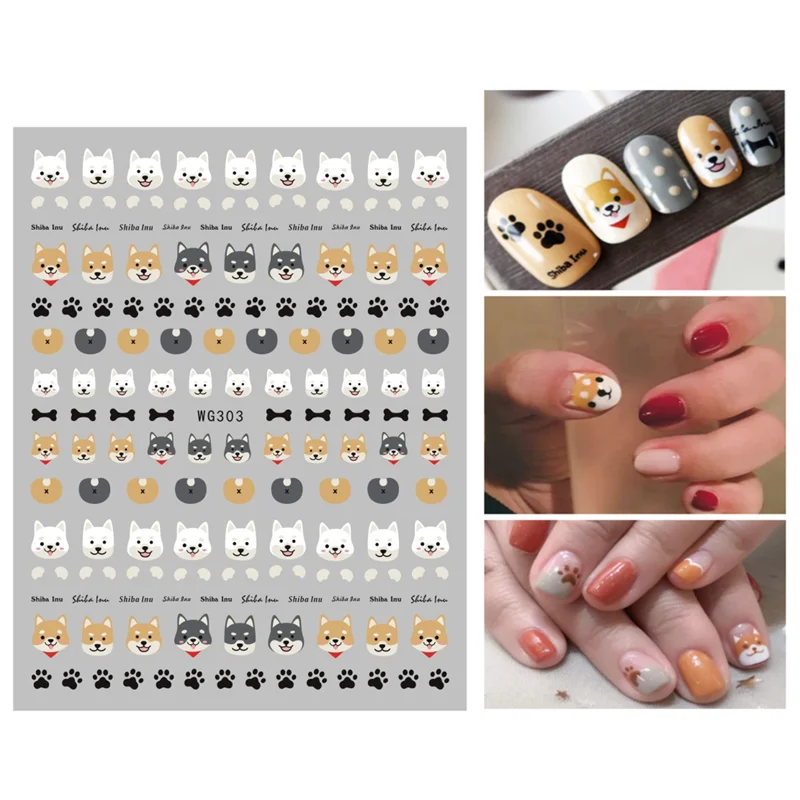 50PCS 3D Cartoon Anime Nail Art Sticker Cute Husky Self Adhesive Nail Slider Nail Decoration Decal