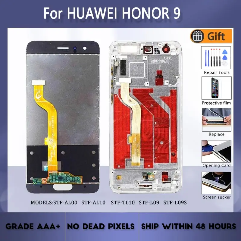 Для HUAWEI Honor 9 STF-L09 AL00 AL10 TL10 Оригинальный ЖК-экран в сборе с передним чехлом черный