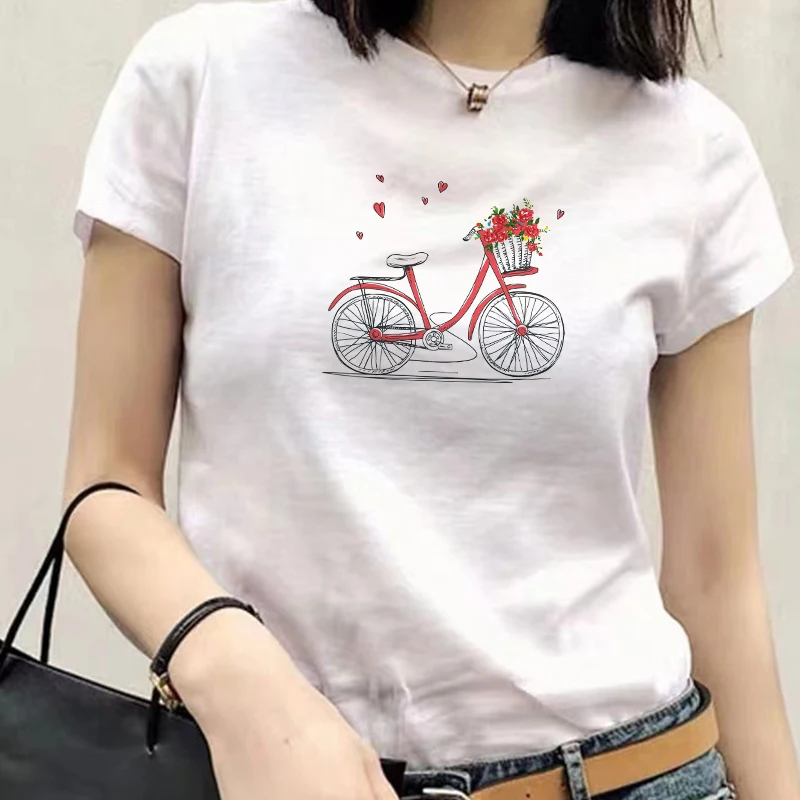 

Limited Bike Print White T Shirts Streetwears 90s Ullzang Fashion T-shirt Graphic Cute Casual retro Top Women's Fashion T-shirt