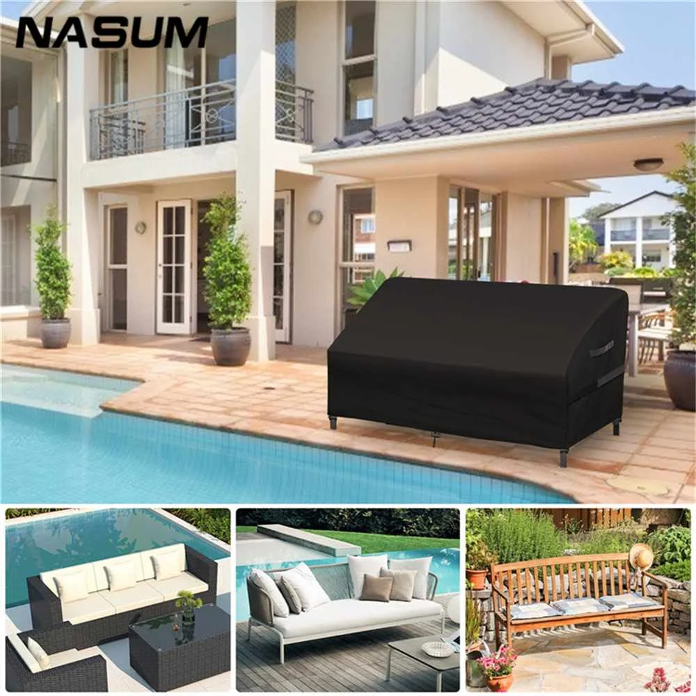 

NASUM 420D Nylon Oxford Cloth Patio 3-seater Cover Anti-UV Waterproof Chair Cover 264x101x88/64cm Black
