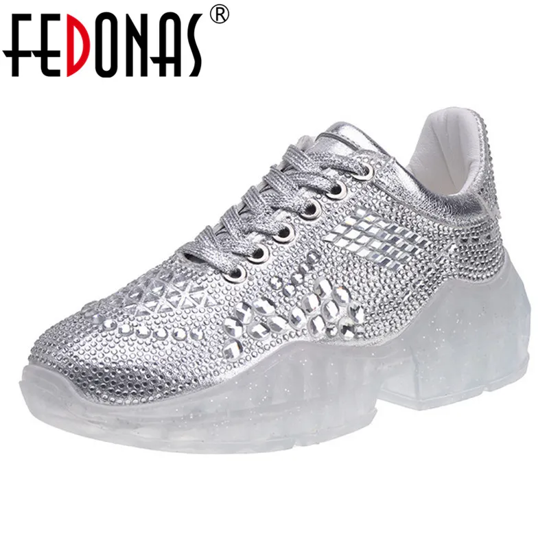 Женские кроссовки FEDONAS Blingbling с кристаллами и перекрестной шнуровкой на платформе