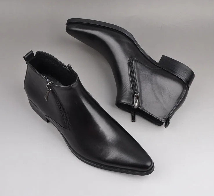 

QYFCIOUFU 2019 Fashion Genuine Leather Work Boots Men Formal Derby Shoes Pointed Toe English Dress Boots Elegant Wedding Shoes