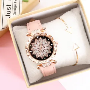 Женские часы звездного неба, роскошные часы из розового золота с бриллиантами, женские повседневные кварцевые наручные часы с кожаным ремешком, женские часы zegarek damski