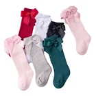 Носки для новорожденных девочек новые детские носки для малышей девочек с большим бантом до колена длинные мягкие хлопковые кружевные Детские Гетры Оптовая продажа