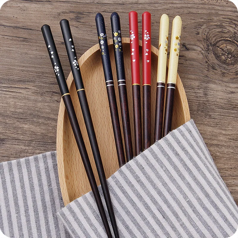 

Reusable Japanese Natural Wood Chopsticks Sushi Food Cherry Blossoms Multi Color Wooden Chop Sticks Korean Kitchen Supplies