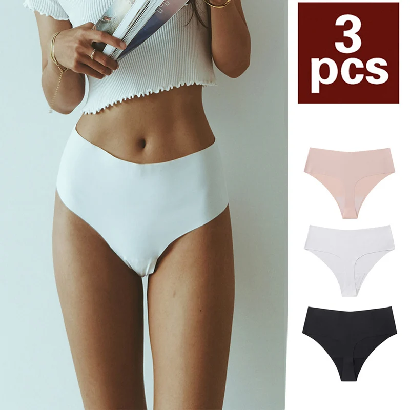 

3PCSSeamless Ice Silk трусы Для женщин размера плюс белье Трусики с высокой талией нижнее бельё для девочек с бантами; Дышащие трусы женский интимный