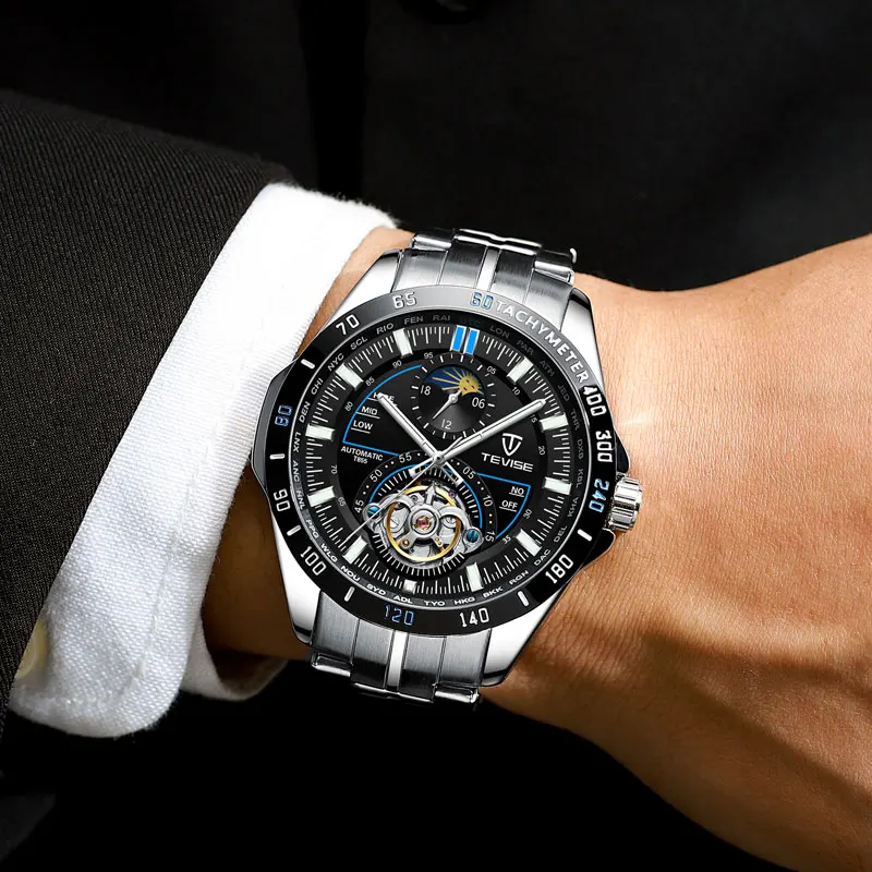 TEVISE механические часы мужские лучший бренд класса люкс Tourbillon водонепроницаемые