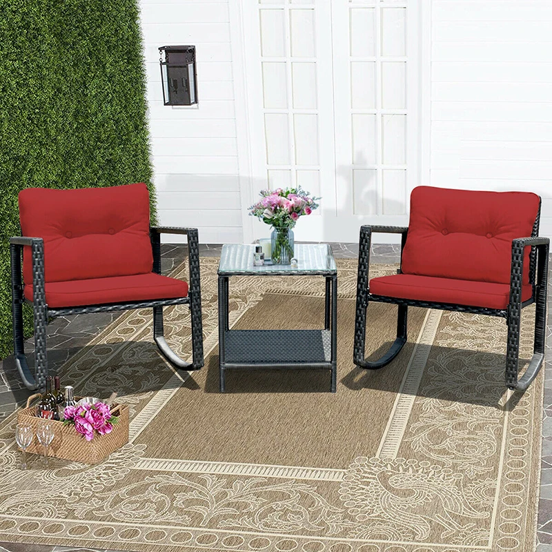 

COSTWAY 3 Pcs Patio Rattan Set Rocking Chair Cushioned Sofa Garden Furniture HW62861color