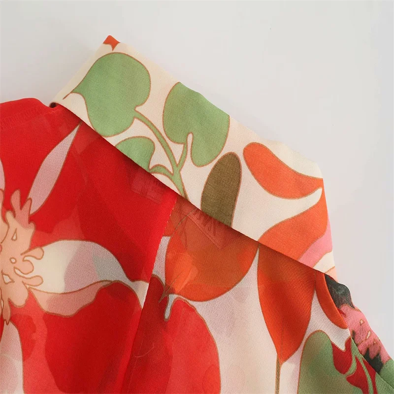 

Summer Woman Print Shirt Za 2021 Vintage Lapel Chic Single-breasted Fashion Long Shirt Sleeve Elegant Broken Flower Woman Shirt