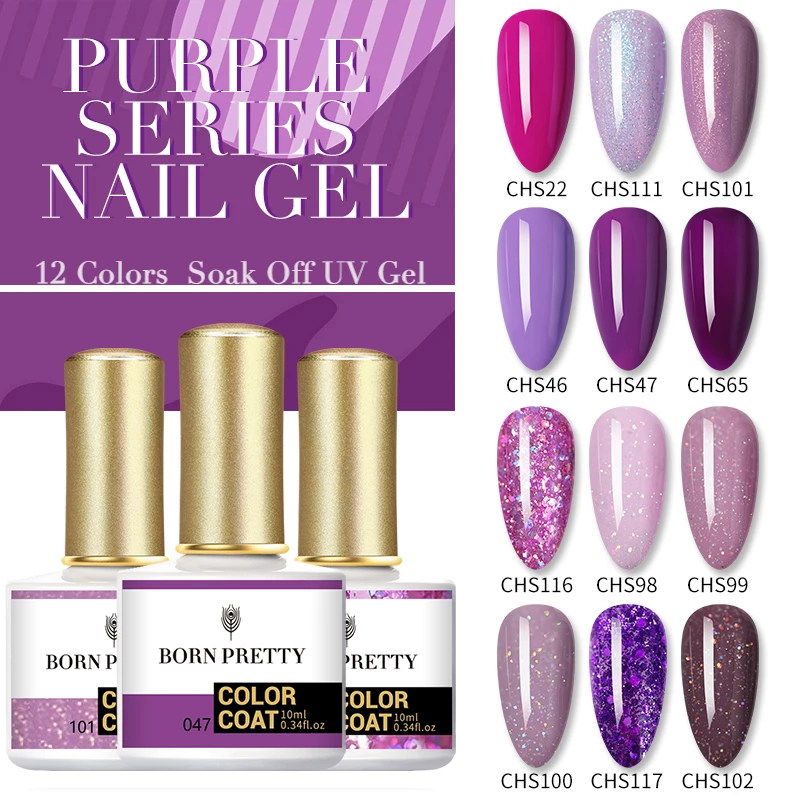 

BORN PRETTY 10ml Nail Gel Polish Purple Series Soak Off UV Gel Manicuring Bling Sequins Semi-Permant Varnish Nail Art Design