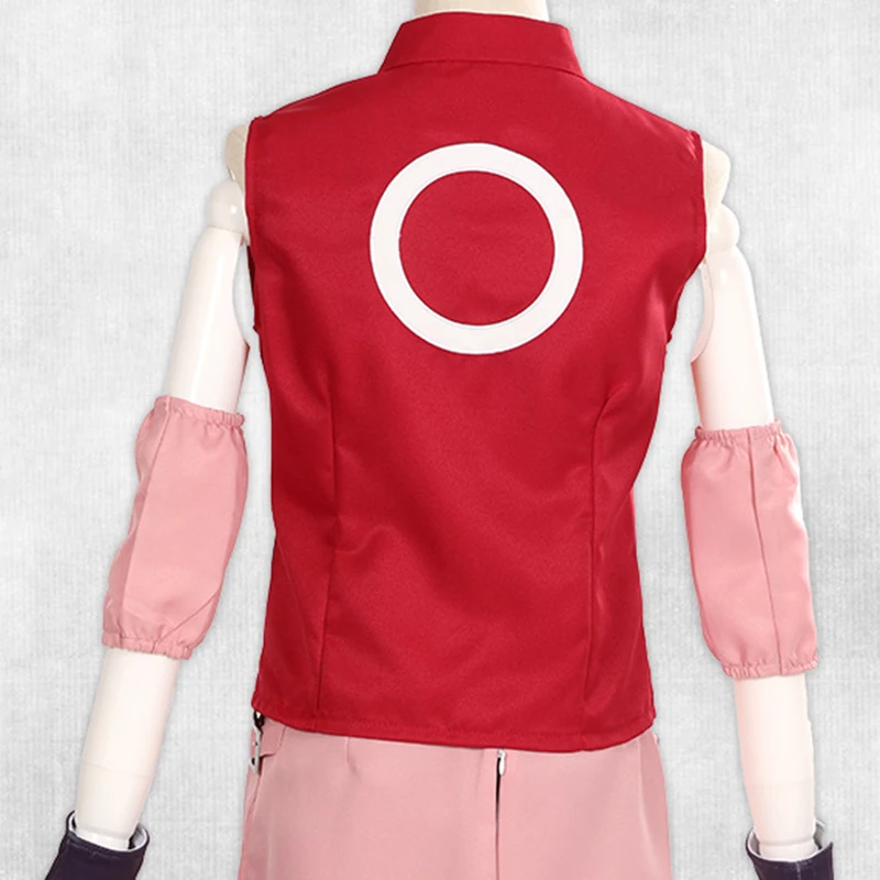 Аниме Сакура Харуно косплей красный костюм розовый парик повязка на голову сумка