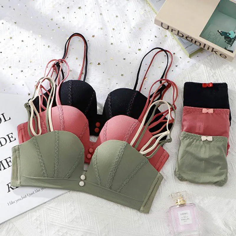 

2021 New Velvet Women's Underwear Set Small Chest Gathered Comfortable And Breathable No Steel Ring Women's Underwear Set